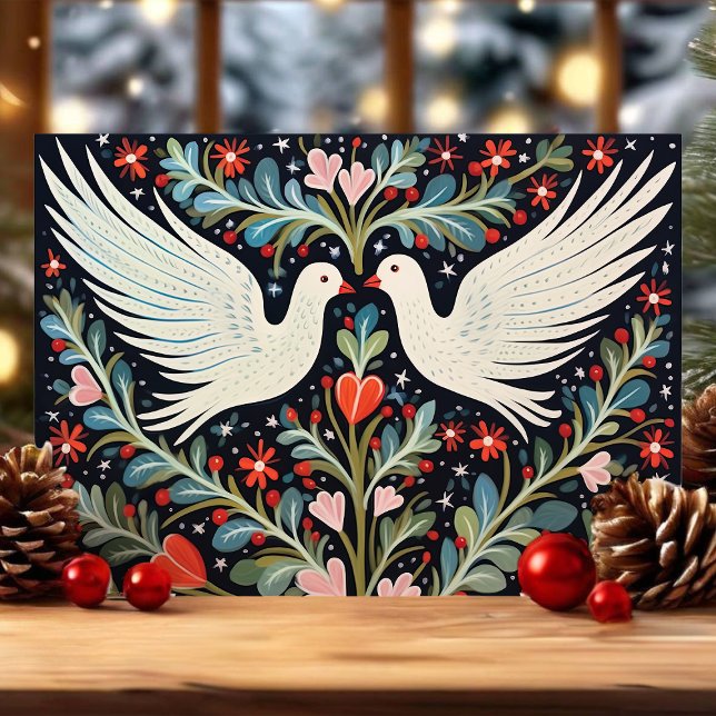 Cartes Pour Fêtes Annuelles Doves d'art populaire et Noël floral (Créateur téléchargé)