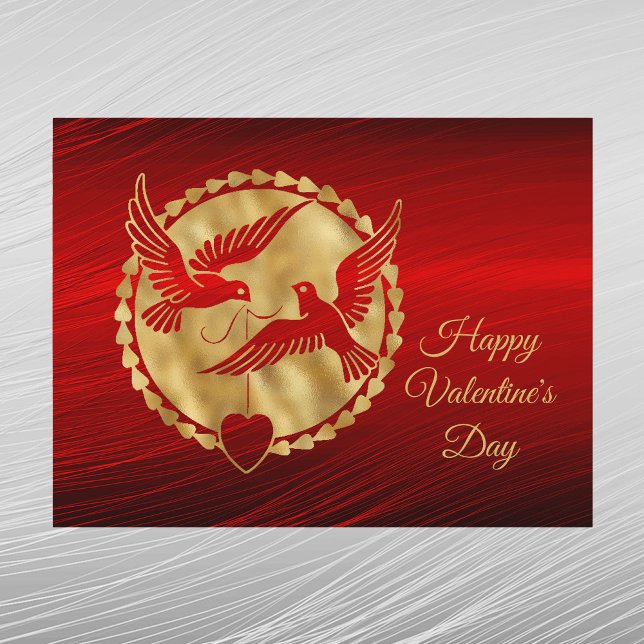 Cartes Pour Fêtes Annuelles Doves Gold Red Heart Valentine (Créateur téléchargé)
