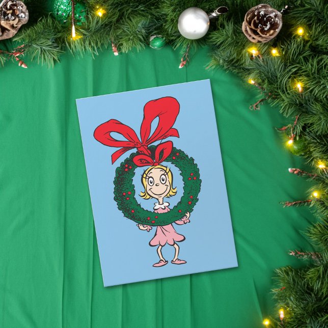 Cartes Pour Fêtes Annuelles Dr Seuss | Cindy-Lou Who - Wreath (Card on table)