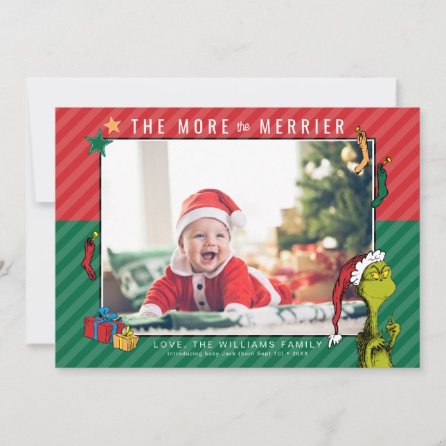 Cartes Pour Fêtes Annuelles Dr Seuss | Grinch New Baby Photo Holiday (Devant)