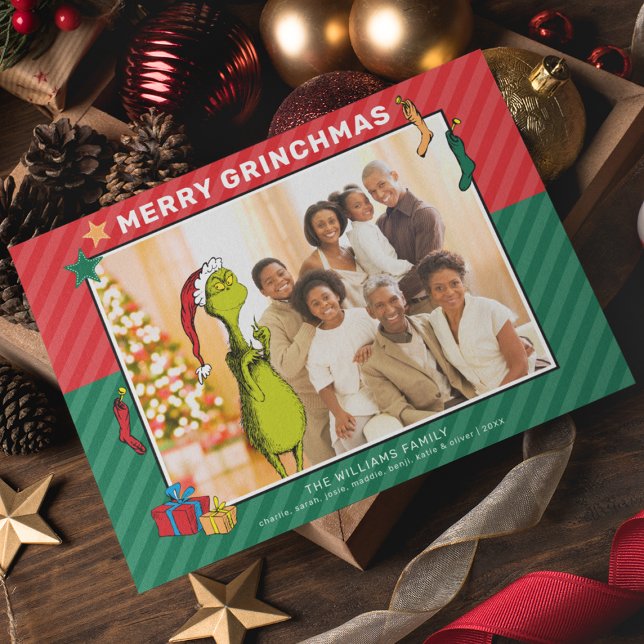 Cartes Pour Fêtes Annuelles Dr. Seuss | The Grinch Family Photo (Créateur téléchargé)