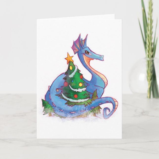 Cartes Pour Fêtes Annuelles Dragon autour de l'arbre de Noël (Devant)