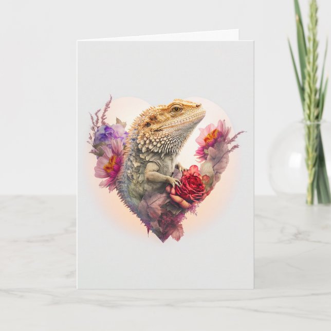 Cartes Pour Fêtes Annuelles Dragon aux fleurs dans un coeur Saint-Valentin (Devant)