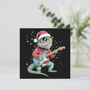 Cartes Pour Fêtes Annuelles Dragon barbu de Noël jouant de la guitare Musicien