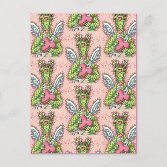 CARTES POUR FÊTES ANNUELLES DRAGON CUPIDE, COEUR ET FLÈCHE IMAGINAIRE VALENTIN (Devant)