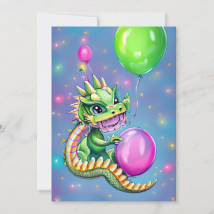 Cartes Pour Fêtes Annuelles Dragon d'anniversaire mignon avec ballons