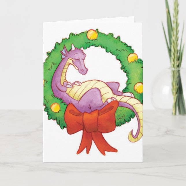 Cartes Pour Fêtes Annuelles Dragon Dans Une Guirlande De Noël (Devant)