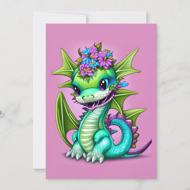 Cartes Pour Fêtes Annuelles Dragon de bébé pourpre et vert (Devant)