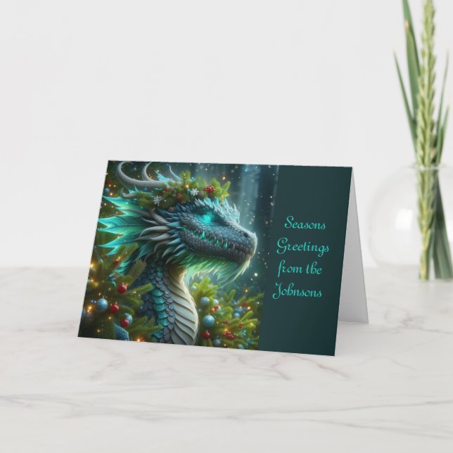 Cartes Pour Fêtes Annuelles Dragon de Noël Turquoise Magique (Devant)