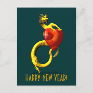 Cartes Pour Fêtes Annuelles Dragon D'Or Au Grand Coeur Rouge