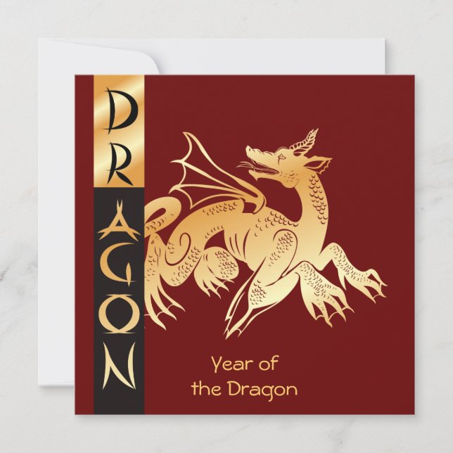 Cartes Pour Fêtes Annuelles Dragon d'or et bannière (Devant)