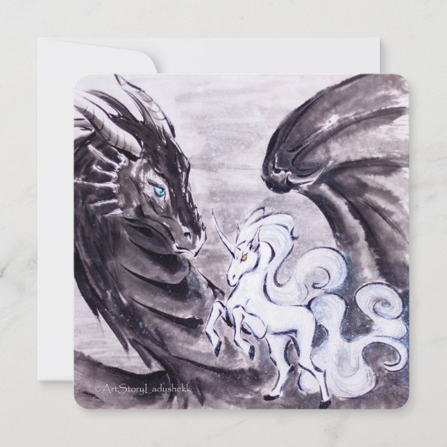 Cartes Pour Fêtes Annuelles Dragon et Unicorne // Courtoisie (Devant)