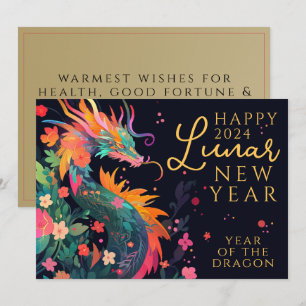 Cartes Pour Fêtes Annuelles Dragon moderne chinois Lunaire Nouvel An Floral