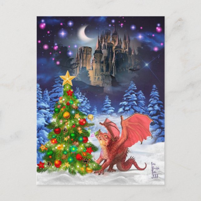Cartes Pour Fêtes Annuelles Dragon Pulling on Christmas Tree (Devant)