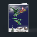 Cartes Pour Fêtes Annuelles Dragon Sleigh de Santa<br><div class="desc">Engendrez Noël dans le traîneau tiré par deux dragons de vol au-dessus d'un village neigeux. À l'intérieur de la carte sont quelques dragons de bébé avec des oeufs et les mots Joyeux Noël et bonne année.</div>