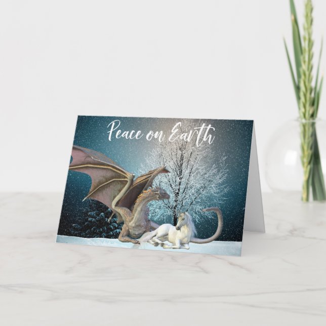 Cartes Pour Fêtes Annuelles Dragon Unicorn Paix sur Terre Imaginaire vacances (Devant)