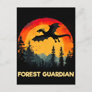 Cartes Pour Fêtes Annuelles Dragon vintage de forêt de coucher de soleil
