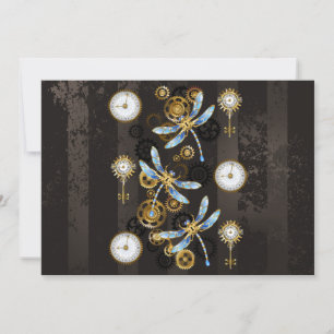 Cartes Pour Fêtes Annuelles Dragonflies de Steampunk sur arrière - plan rayé b