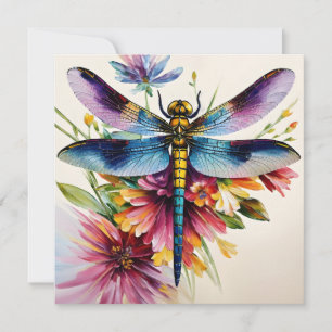 Cartes Pour Fêtes Annuelles Dragonfly Floral Multicolor Art