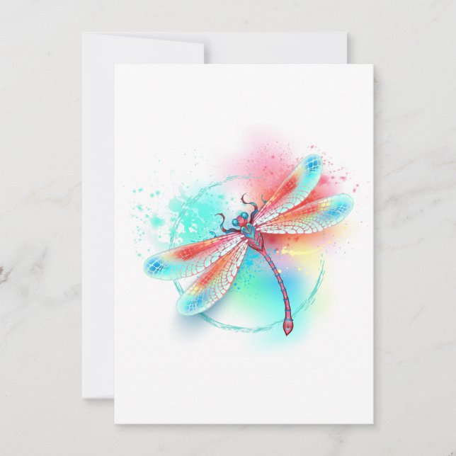 Cartes Pour Fêtes Annuelles Dragonfly rouge sur l'arrière - plan aquarelle (Devant)