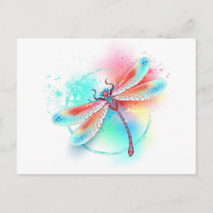 Cartes Pour Fêtes Annuelles Dragonfly rouge sur l'arrière - plan aquarelle