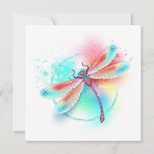 Cartes Pour Fêtes Annuelles Dragonfly rouge sur l'arrière - plan aquarelle
