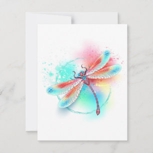 Cartes Pour Fêtes Annuelles Dragonfly rouge sur l'arrière - plan aquarelle