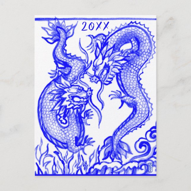 Cartes Pour Fêtes Annuelles Dragons d'incendie et d'eau chinois Chaque Nouvel  (Devant)