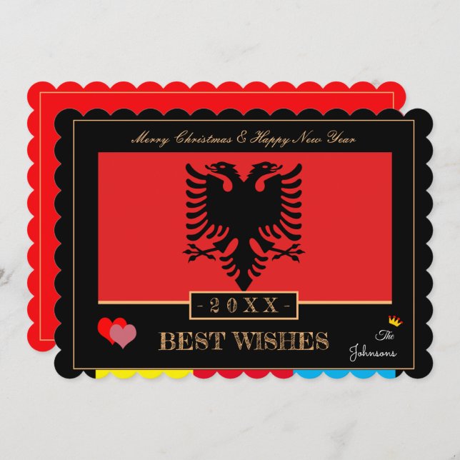 Cartes Pour Fêtes Annuelles Drapeau albanais et bonne année/meilleurs voeux Al (Devant / Derrière)