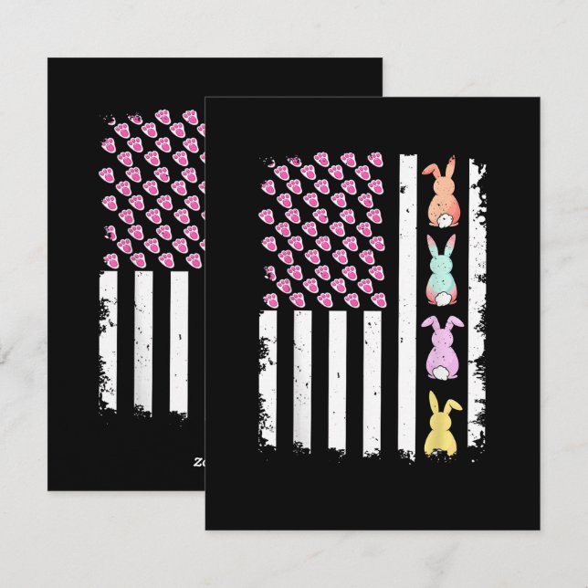 Cartes Pour Fêtes Annuelles Drapeau américain avec lapin pour le jour de Pâque (Devant / Derrière)