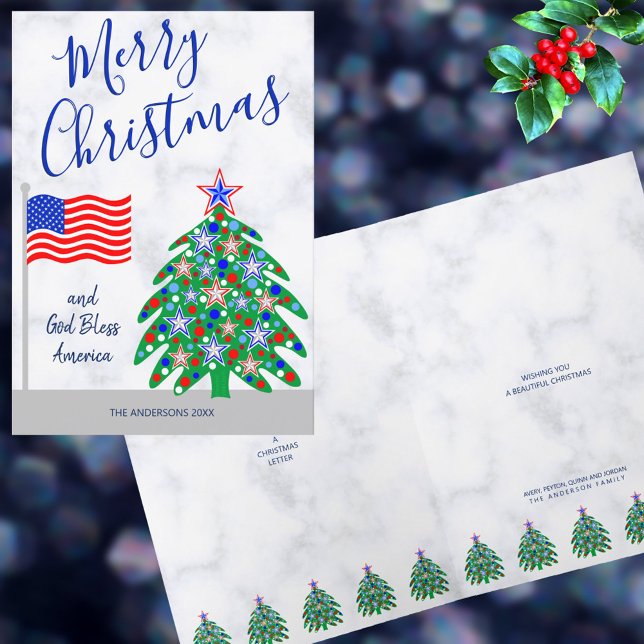 Cartes Pour Fêtes Annuelles Drapeau américain de Noël patriotique (Celebrate Christmas and America with these patriotic Christmas greeting cards)