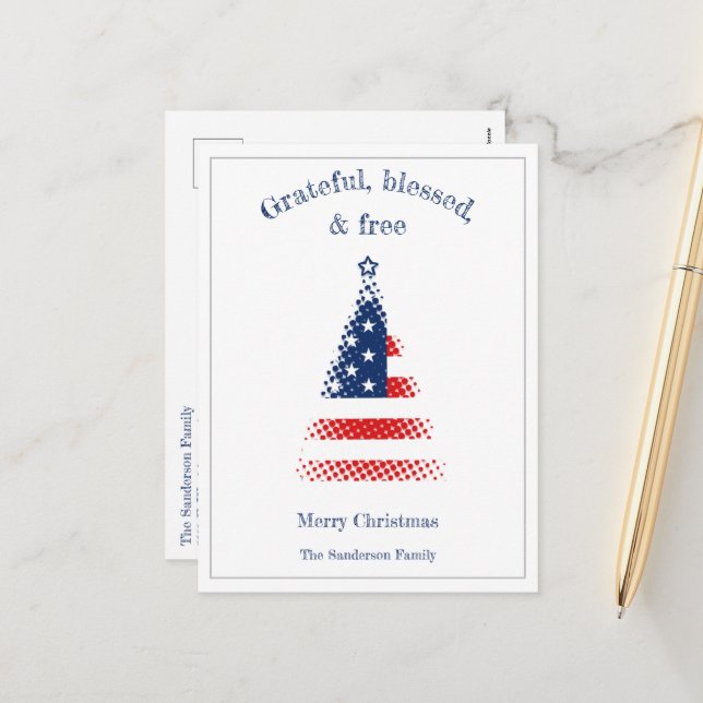 Cartes Pour Fêtes Annuelles Drapeau américain moderne sapin de Noël Patriotiqu (Devant/Arrière en situation)