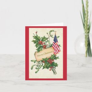 Cartes Pour Fêtes Annuelles Drapeau américain vintage Holly Berries
