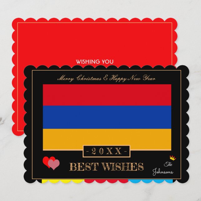 Cartes Pour Fêtes Annuelles Drapeau arménien &Bonne année/Meilleurs voeux Armé (Devant / Derrière)