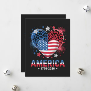 Cartes Pour Fêtes Annuelles Drapeau cœur léopard 1776 2026 4 juillet 