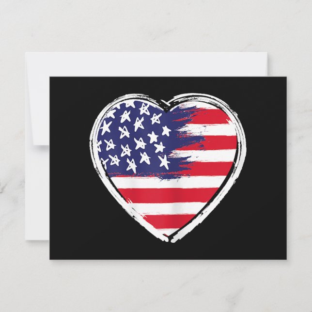 Cartes Pour Fêtes Annuelles Drapeau Coeur US 4 juillet Étoiles patriotiques am (Devant)