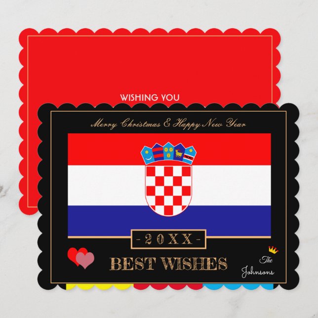 Cartes Pour Fêtes Annuelles Drapeau croate & Bonne année / Meilleurs voeux Cro (Devant / Derrière)