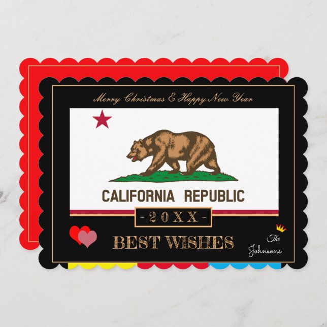 Cartes Pour Fêtes Annuelles Drapeau de Californie & Bonne année /Meilleurs voe (Devant / Derrière)