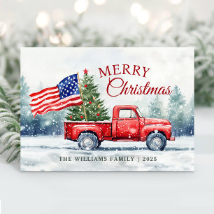 Cartes Pour Fêtes Annuelles Drapeau de camion de Noël rouge vintage arbre de N