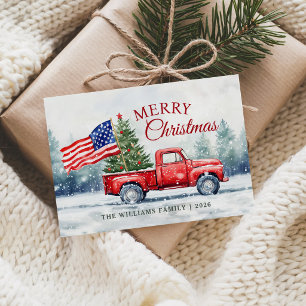 Cartes Pour Fêtes Annuelles Drapeau de camion de Noël rouge vintage arbre de N
