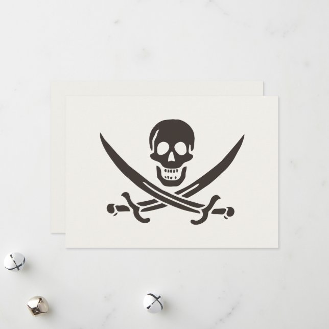Cartes Pour Fêtes Annuelles Drapeau de crâne obsidien Drapeau de pirate Calico (Devant/Arrière en situation)