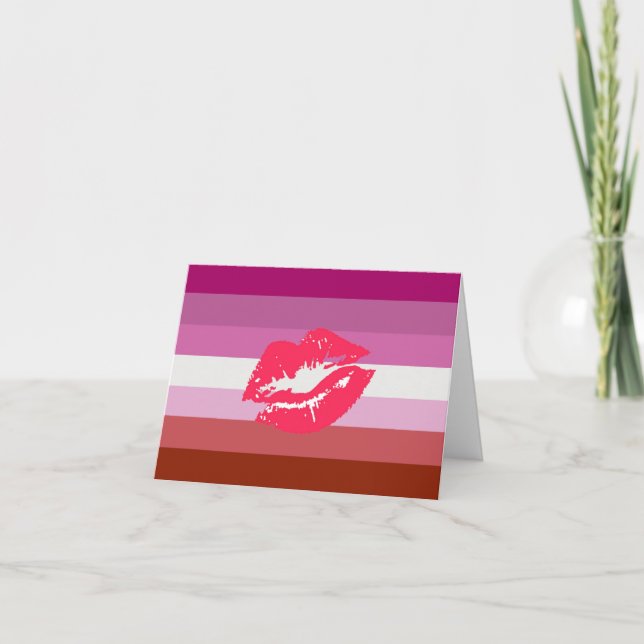 Cartes Pour Fêtes Annuelles Drapeau de fierté lesbienne au rouge à lèvres (Devant)