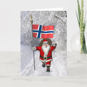 Cartes Pour Fêtes Annuelles Drapeau De La Norvège Au Père Noël