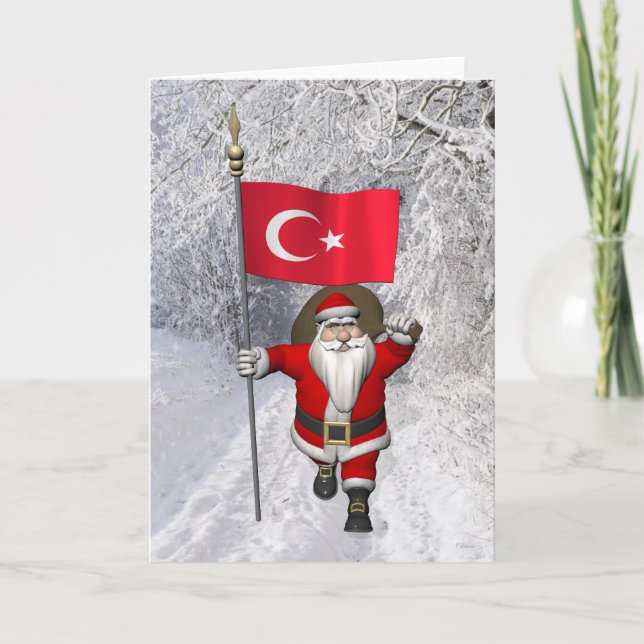 Cartes Pour Fêtes Annuelles Drapeau De La Turquie Au Père Noël (Devant)
