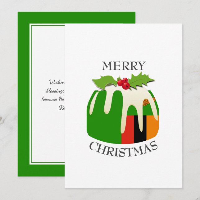 Cartes Pour Fêtes Annuelles DRAPEAU DE ZAMBIE | Pudding Festif de Plum | Noël (Devant / Derrière)