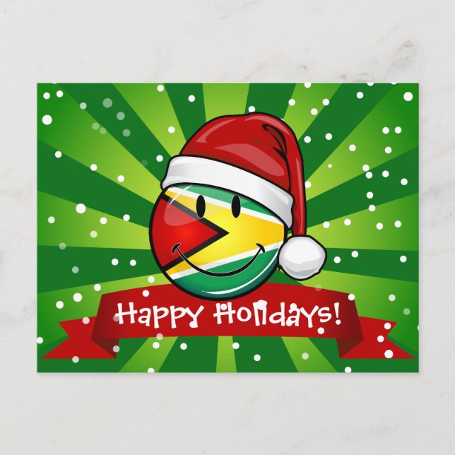 Cartes Pour Fêtes Annuelles Drapeau guyanais souriant style de Noël (Devant)