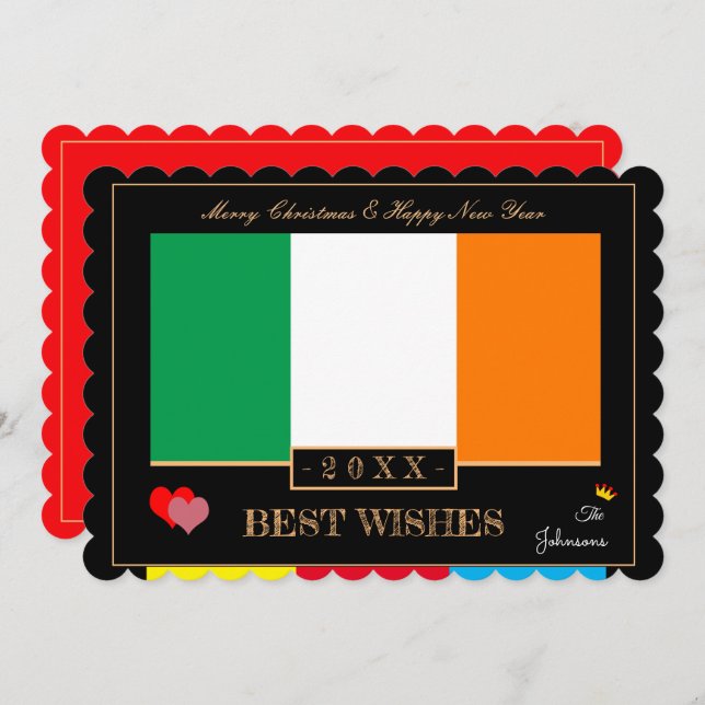 Cartes Pour Fêtes Annuelles Drapeau irlandais & Bonne année/Meilleurs voeux Ir (Devant / Derrière)
