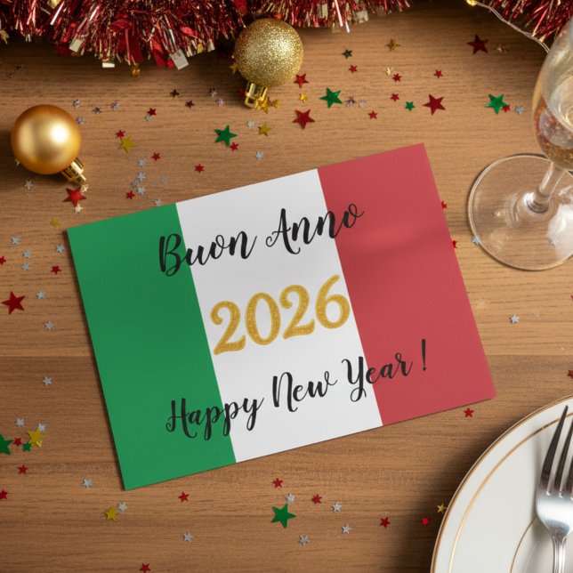 Cartes Pour Fêtes Annuelles Drapeau italien calligraphie 2026 (Créateur téléchargé)
