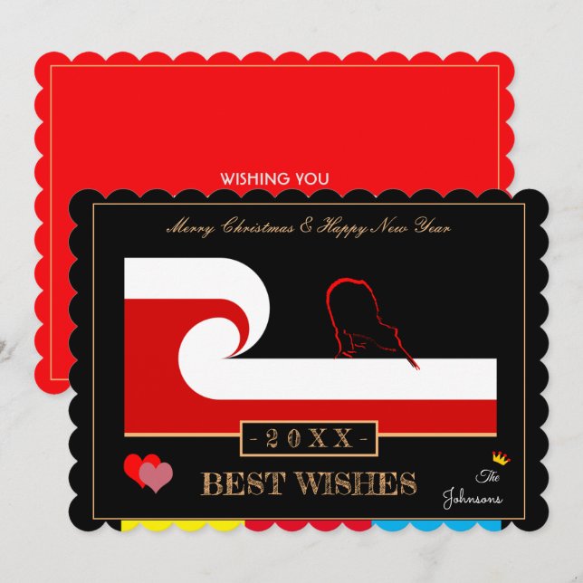 Cartes Pour Fêtes Annuelles Drapeau Maori Wave & Seeland Bonne Année Voeux (Devant / Derrière)