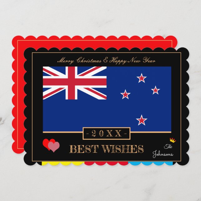 Cartes Pour Fêtes Annuelles Drapeau néo-zélandais et Bonne année/Meilleurs voe (Devant / Derrière)